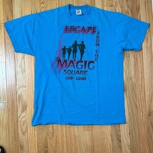 VINTAGE MADE IN USA 1993 Jerzees Blue Short Sleeve Tee with Graphic Design